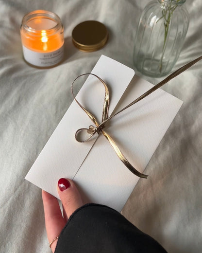 heart + ribbon envelope (gold satin)